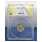 Graded 1945-D 10 Cent AV55