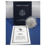 Silver 2011 American Eagle UNC Coin In Box W/COA