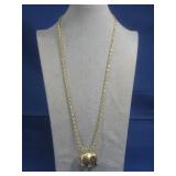 Vtg Goldtone Elephant Locket Pendant Necklace