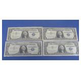 Four 1957 One Dollar Silver Certificates