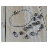 S.S Pandora Chain Bracelet W/Charms Hallmarked