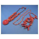 Three Red Coral Necklaces