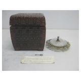 Wooden Polish Crafted Locking Box, Vtg Vanity Dish