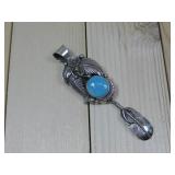 Delbert Vandever S.S Navajo Turq. Feather Pendant