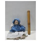 Vtg Rain Stick & Ceramic Grandma Doll See Info