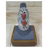 Sterling Silver Double Coral Ring Hallmarked