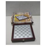 Glass Chess Set W/Wooden Board