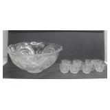 Vtg Glass Punch Bowl & Eight Cups See Info