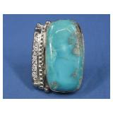 Vtg S.S. N/A Turquoise Ring Cleaned Hallmarked See