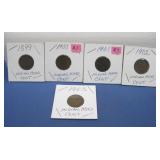 Five Consecutive Indian Head Cents See Info
