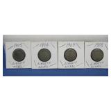 Four Constantine Liberty V Nickels 1905-06-07-08