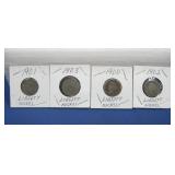 Four Constantine Liberty V Nickels 1900-01-02-03