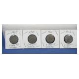 Four Consecutive Liberty V Nickels (1909-10-11-12)