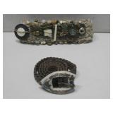 Vtg Leather Belt W/Handpainted  Ceramic Buckle See