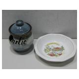 Spaghetti Bowl W/Artisan Made Pottery Garlic Jar