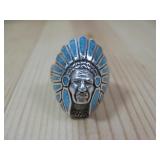N/A Chief Head S.S. Turquoise Ring Hallmarked