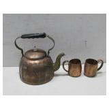 Copper Tea Kettle & Two Mugs