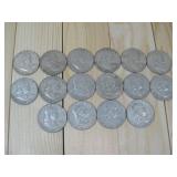 Sixteen Franklin Half Dollars 90% Silver