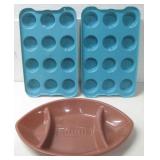 Two Plastic Cupcake Trays & Football Serving Tray