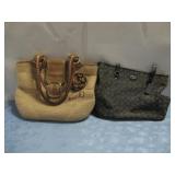 Vtg Coach Beige Leather & Straw Tote Bag See Info