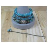 Three Stretch SW Blue Stone Bracelets W/ See Info