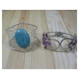 Two Wire Stone Mesh & Clamp Silvertone Bracelets