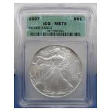 Silver Eagle Graded 2007 ICG MS70 $1 1 Oz See Info