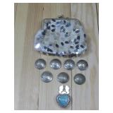 Seven Buffalo Nickel Button W/ Heart & Sequin See