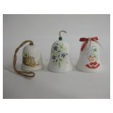 3 Ceramic Pottery Bells - 2.5" Tallest