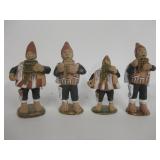 4 Peruvian Ceramic Flute Players - 7" Tallest