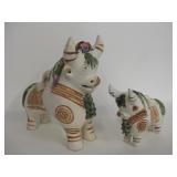 2 Pottery Pitcher Bull Statues - 11.5" Tallest