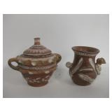 Peruvian Pottery Lidded Jar & Vase - 6.5" Tallest