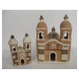 2 Peruvian Pottery Churches - 9" Tallest