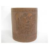 Peruvian Tooled Leather & Wood Basket - 11" Tall