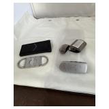 SOFT TOUCH CIGAR CUTTER ASHTRAY AND BUTANE LIGHTER