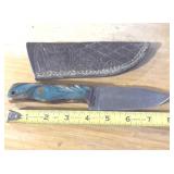 8' DAMASCUS STEEL KNIFE WITH LEATHER SHEATH