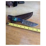 8' DAMASCUS STEEL KNIFE WITH LEATHER SHEATH