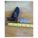 6' DAMASCUS STEEL KNIFE WITH LEATHER SHEATH