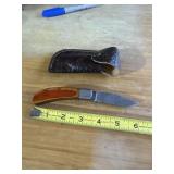 6' DAMASCUS STEEL FOLDING KNIFE WITH LEATHER