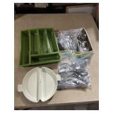 LOTS OF SILVERWARE SILVERWARE HOLDER