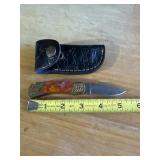 5' DAMASCUS STEEL FOLDING KNIFE WITH LEATHER