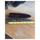 8' DAMASCUS STEEL KNIFE WITH LEATHER SHEATH