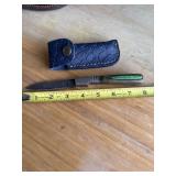 8' DAMASCUS STEEL FOLDING KNIFE WITH LEATHER