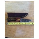8' DAMASCUS STEEL KNIFE WITH LEATHER SHEATH