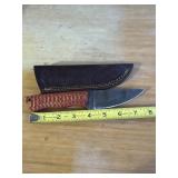8' DAMASCUS STEEL KNIFE WITH LEATHER SHEATH