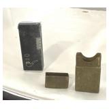 VINTAGE PIPE LIGHTER AND BRASS RAZOR TIN