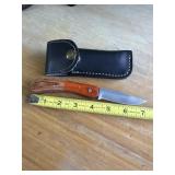 7' STEEL FOLDING KNIFE WITH LEATHER SHEATH
