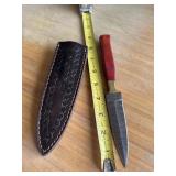 9' DAMASCUS STEEL KNIFE WITH LEATHER SHEATH