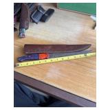 14' DAMASCUS STEEL KNIFE WITH LEATHER SHEATH