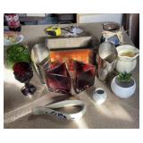 PURPLE GLASS PENCIL HOLDERS WOODEN BOX VARIOUS